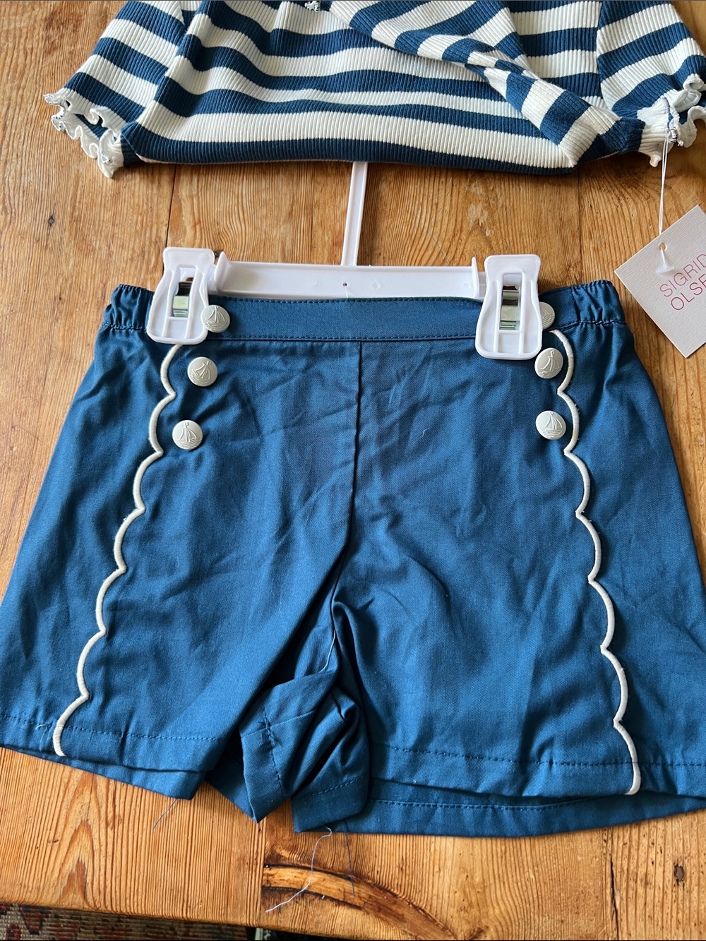 Sigrid Olsen Navy & Cream Striped Top with zipper Sailboat pocketbook-so cute - Picture 2 of 6